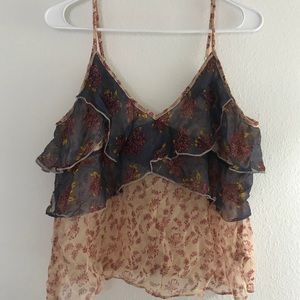 Free People All Things Ruffle Sheer Floral Tank